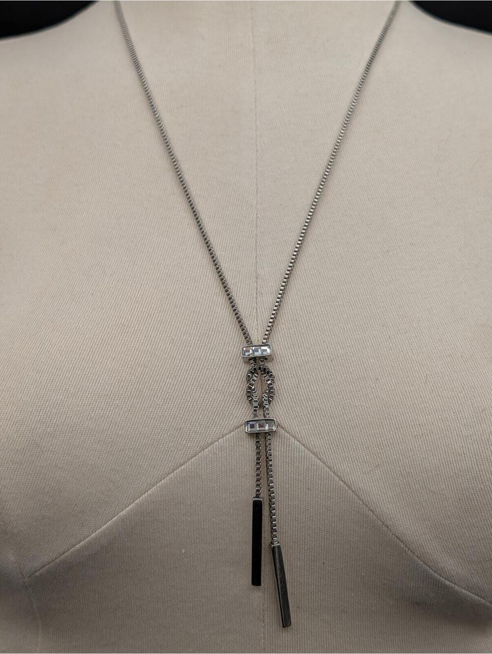 Simply Vera Vera Wang Silver Tone Box Chain Lariat Y Necklace Geometric Crystal